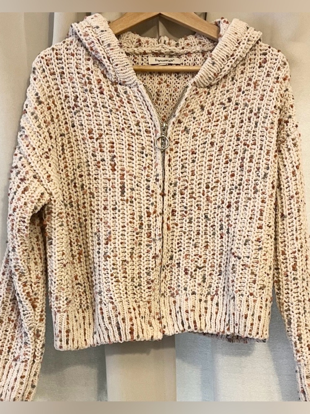 Francesca's Collections Cream Multicolor Knit Cardigan zip up Medium